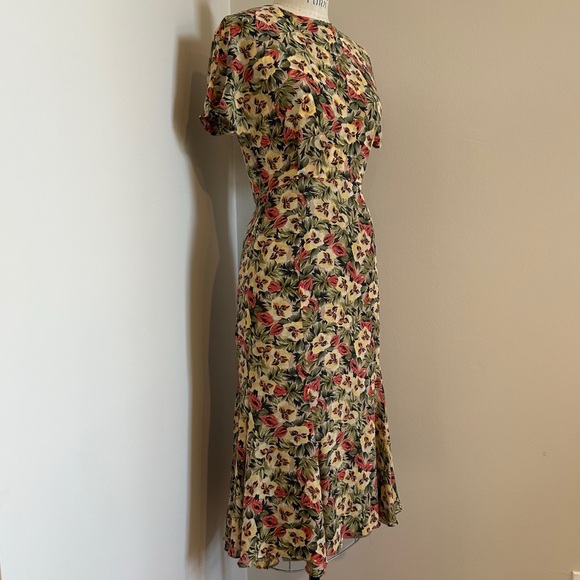 VTG 90s Floral Silk Dress Mermaid Trumpet Romantic 100% Silk Midi Sz 4 - Picture 5 of 6